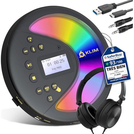 Lecteur CD Portable avec Casque - Batterie Intégrée - CD-RW MP3  Connectivité Polyvalente avec Carte SD, Port Auxiliaire et Transmetteur FM, Protection Anti-Saut pour Écoute Stable - Or (1/5)