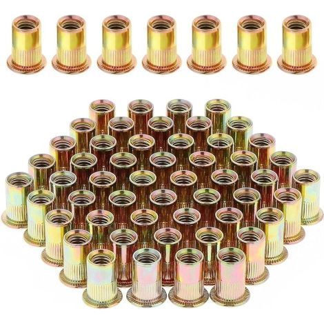 100 Pièces Écrou à Rivet M8 Fileté à Tête Plate, Écrous à Riveter Fileter en Acier au Carbone Zingué, Assortiment M8 Rivet Inserts Filetés pour Métal Plastique (14 mm x 18 mm) (1/5)