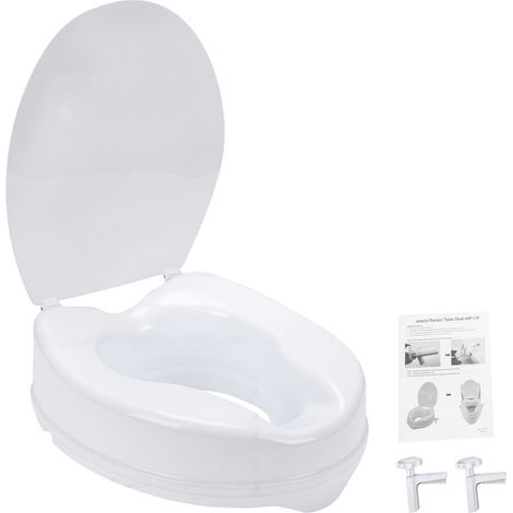 Rehausseur de siège de toilette avec système de verrouillage latéral du couvercle surélevé pour adultes, personnes âgées et handicapées, couverture universelle ovale de 2 pouces (1/5)
