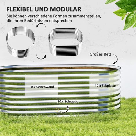 Pot à plantes en acier avec bord de protection et gants, base ouverte, 160 x 80 x 56 cm, gris
