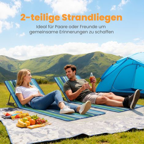 Lot de 2 tapis de plage avec dossier réglable, pliable, léger, chaise longue de plage avec coussinet de tête et sac de rangement (1/5)