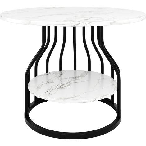 Mesa de comedor redonda 80x80x76 cm con tablero de MDF efecto mármol y estante inferior HOMVRA (1/5)