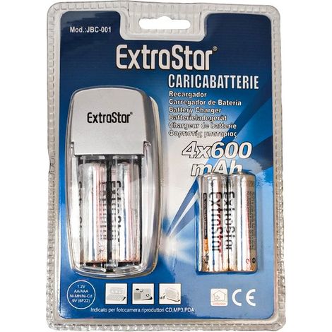 Kit Caricabatterie Caricatore Con 4 Pile Stilo AA Ricaricabile Ni-Cd Ni-MH 600mAh Presa EU Da Rete Casa 220V