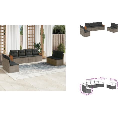 8-tlg. Garten-Sofagarnitur mit Kissen Grau Poly Rattan - Gartensofas - Outdoor Möbel - Gartenmöbel Set - Lounge Set - Rattan Gartenmöbel (1/3)