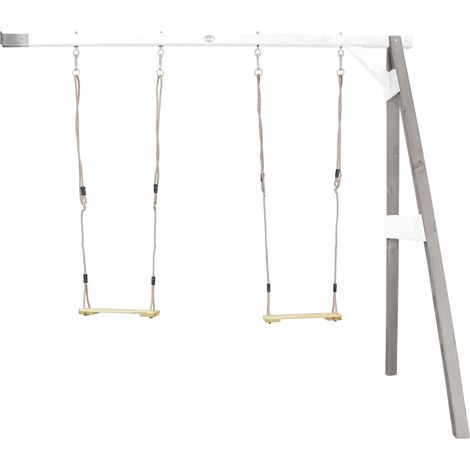Axi Portique Mural En Bois Fsc Gris / Blanc Avec 2 Balançoires Enfant Balançoire Pour L’Extérieur / Le Jardin 2 Agrès (1/5)