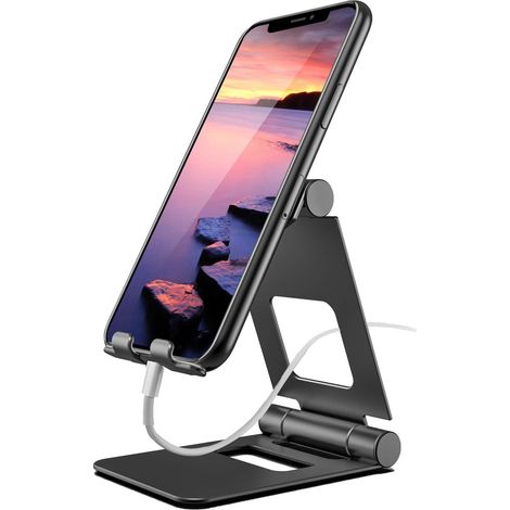 Desktop Stand, Stand for iPhone, iPad, Samsung Galaxy, Phone Holder and Tablet up to 10.2 Inches, Stand Dock Smartphone Holder, Free Your Hands, Sturdy, Stable and Foldable (1/5)
