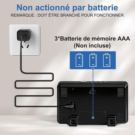 Digitaler XL-Wecker – Moderner Tischwecker mit Temperatur- und Feuchtigkeitsanzeige – 16 x 10 cm – Großes LED-Display – Komfortanzeige – Datums- und Wochentagsanzeige – Schwarz