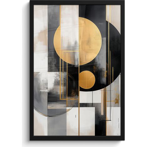 AFFICHE ENCADRÉE Abstrait - Or - Argent - Formes - Esthétique - Moderne Cadre Décoration Murale 40x60 (1/5)