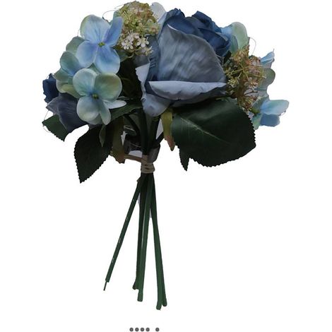 Bouquet de fausses roses et hortensias H 30 cm 6 têtes Bleu - couleur: Bleu royal 250