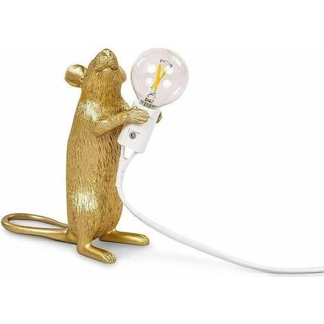Lampe de bureau Mouse Lampe de bureau en résine créative, lampe de chevet, lampe de lecture, lampe parfaite pour la maison et n'importe quel endroit que vous aimez == résine assise, or [niveau d'énerg (1/5)