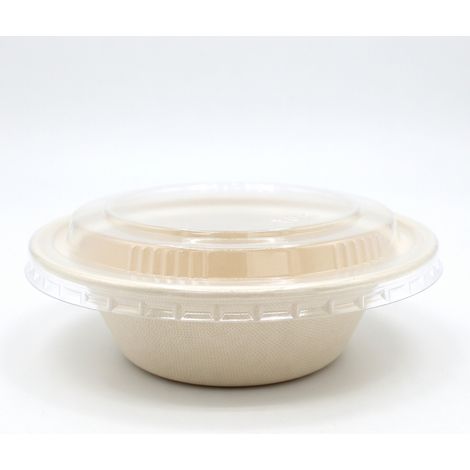 Bol jetable naturel chapeau de paille 340 ml avec couvercle en PET