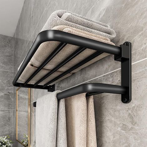 Porte-serviettes murales avec 2 barres, rails autocollants, porte-serviettes en aluminium, 60cm mat, mobilier robuste et élégant (1/5)