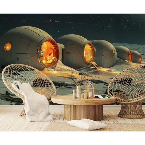 Papier peint science-fiction – Habitat lunaire futuriste - 300 x 250 cm (1/2)