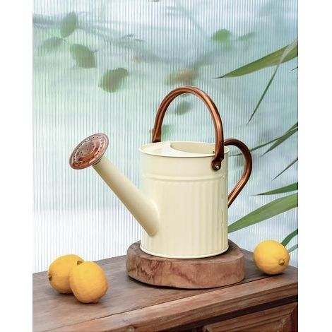 Annaffiatoio da interno in acciaio inox per uso interno ed esterno - beccuccio lungo - per annaffiare le piante - 1,2 l - bianco crema (1/5)