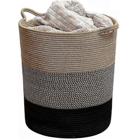 Panier de rangement en corde de coton tissée pour linge, organiseur de vêtements avec motif fleurs noir et jaune, corbeille à linge sale pour voyage (1/3)