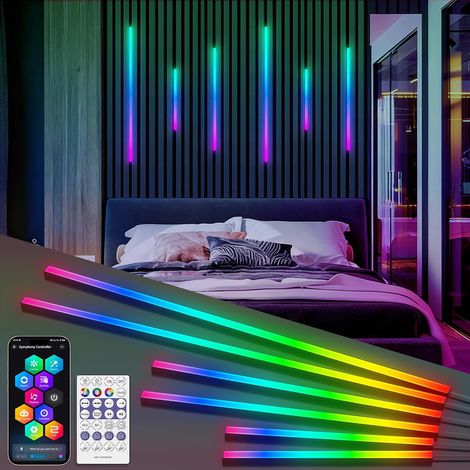 RGB+IC Led Pour Panneau Acoustique Bois, 6 panneaux muraux intelligents à suivi de couleur avec contrôle par application et WiFi,bandes LED multicolores à monter soi-même (382+562+892cm) (1/5)