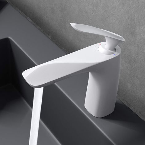 doporro Rubinetto Bagno Cascata Miscelatore per Lavabo Caldo e Freddo Regolabile Miscelatore Monocomando 16.5cm WAM-7201 Bianco