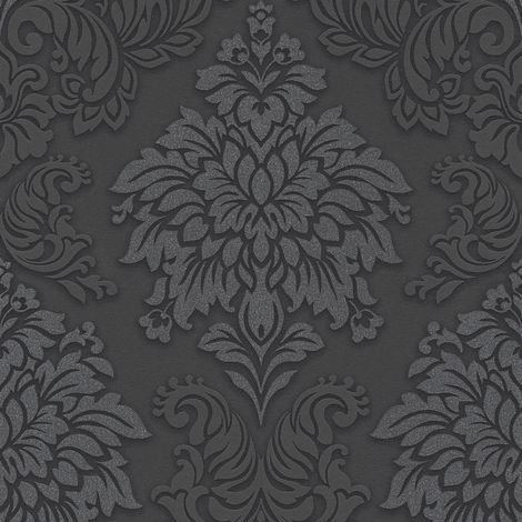Papier peint baroque noir à paillettes Papier peint damassé moderne Papier peint intissé Idéal pour chambre (1/6)