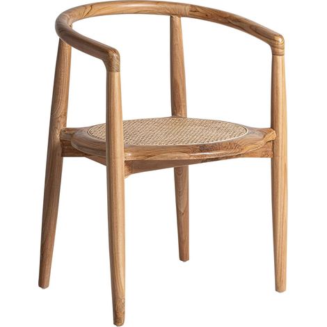 Chaise Tostily en teka et rotin design - Marron teka naturel et rotin beige (1/5)