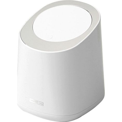 Mini Countertop Garbage Can Small Plastic Countertop Wastebasket Waste Can with Press Type Lid for Bathroom Bedroom Living Room Dressing Table Ivory White