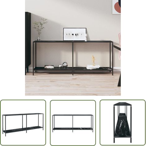 The Living Store Table console Noir 180x35x75,5 cm Verre trempé - Table Basse - Meuble Design - Table D'appoint - Table Noire - Table Salle À Manger (1/5)