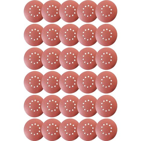 Jeu de 30 disques abrasifs floqués de 225 mm de diamètre (9 pouces, 10 trous) pour ponceuse murale. Grain : P60/80/120/150/240/320 (5 disques disponibles). (1/5)