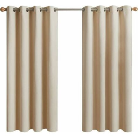Rideaux occultants thermiques à oeillets – 2 panneaux courts 132 x 155 cm, beige écru, isolation anti-froid et anti-bruit (1/4)