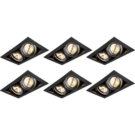 Set of 6 Recessed Spotlights Black AR111 Adjustable 2-Light - Oneon