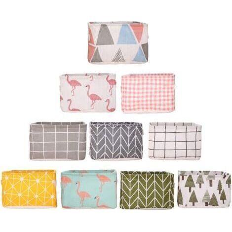 10 paquets Petit Panier de Rangement Pliable en Lin et tissu avec Poignées et Doublure Hydrofuge, pour Étagères et Bureau, Jouets, Llivres ou Maquillage. (1/4)