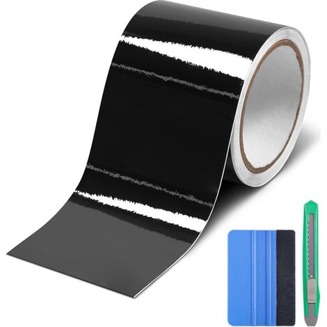 Covering Carbone Noir Brillant 10 x 900 cm + Outils, Protection Seuil de Porte Voiture, Applicable à Protection de Carrosserie Porte Voiture des Bords des Autos, Motos et Vélos (1/5)
