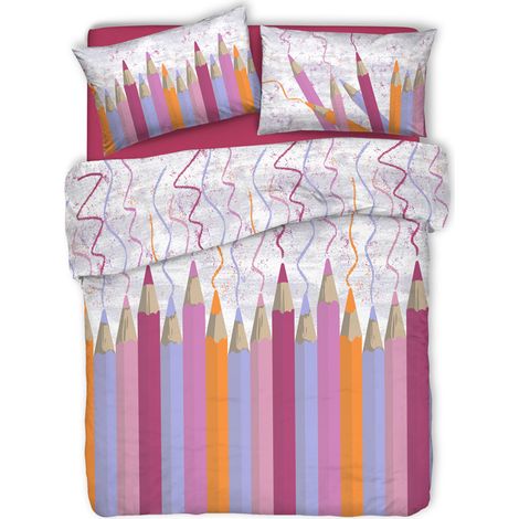 Copripiumino Linea Pensieri Delicati In 100% Cotone Dis. Matitoni Colore Fucsia, misuraSingolocoloreFucsia