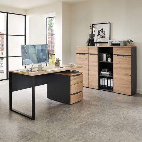 Büromöbel Set 4-teilig MANRESA-36 mit 150cm Schreibtisch in graphit und Eiche (1/5)