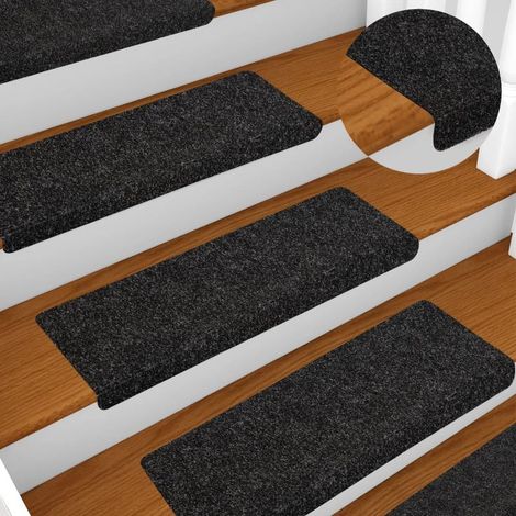 FIMEI Tapis de marches d'escalier 5 pcs Noir 65x25 cm Aiguilleté (1/5)