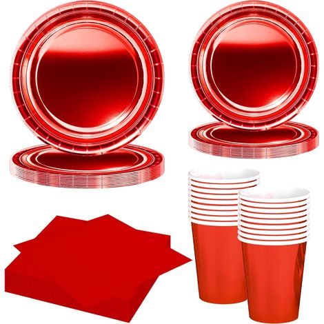Ensemble de Vaisselle de Fête Rouge 68 Pièces, Assiettes en Papier, Tasses, Serviettes, Vaisselle pour Anniversaire, Mariage, Baby Shower, Diplôme, Fête de Vacances (1/4)