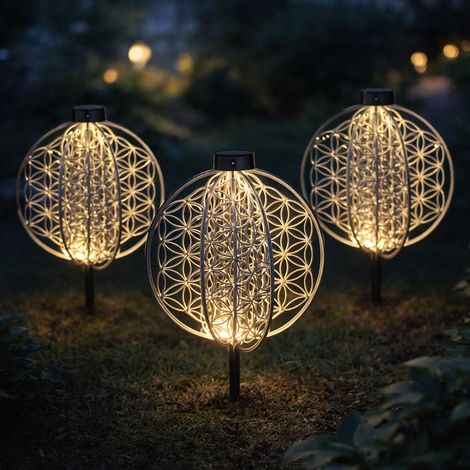 Solarlampe orientalische Dekoleuchte Gartenlampe Lebensblume Solar Solarleuchte für Außen, Metall, Erdspieß, 1x LED, LxBxH 40x40x51 cm, 3er Set