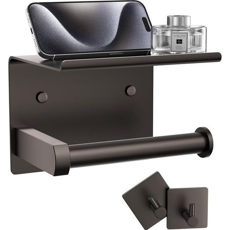 EASYCOMFORT Porte-Papier Toilette Mural Acier Inoxydable avec Tablette et Crochets Serviettes Peignoirs, Support Rouleaux Papier Hygiénique Fixation Adhésive ou à Vis (1/5)