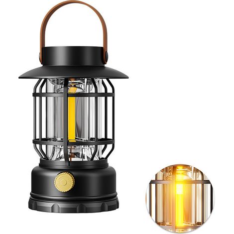 Tragbare Solarlampe für Camping im Freien – Retro-Stil-Laterne als Ambientebeleuchtung, ideal für Zelte, Notfälle und Gartendekoration, Farbe Steinschwarz