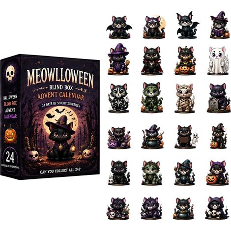 Halloween Ghost Dog Highland Cow Countdown Blind Box Pumpkin Cat Witch Pattern Acrylic Keychain Set GJ908-03 (Ghost Cat) -