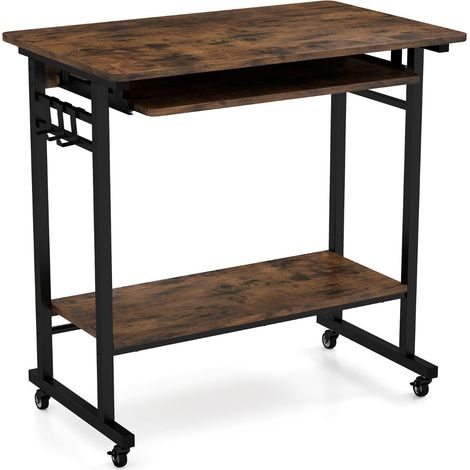 Escritorio de ordenador con ruedas y bandeja para teclado 35 x 30 x 80 cm diseño moderno y funcional madera de acacia marrón 200019396