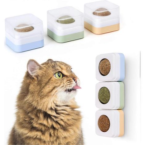 Jouet à l'herbe à chat, balle comestible 3 en 1, friandises murales rotatives à 360° pour chats (1/5)