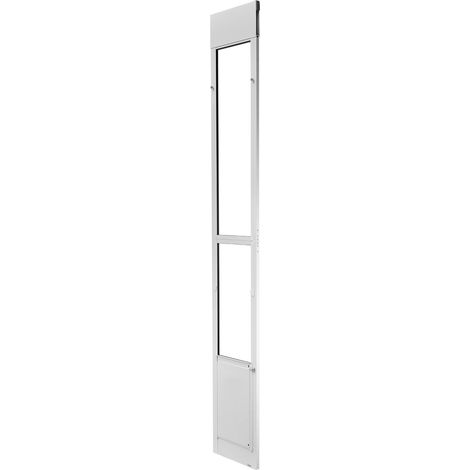 Mophorn Hundetür für Glasschiebetüren, höhenverstellbar von 2311–2439 mm, Aluminiumrahmen mit drehbaren Metallscharnieren und Schlossmechanismus, Vorhanggröße 260,4 x 412,8 mm, Farbe Weiß