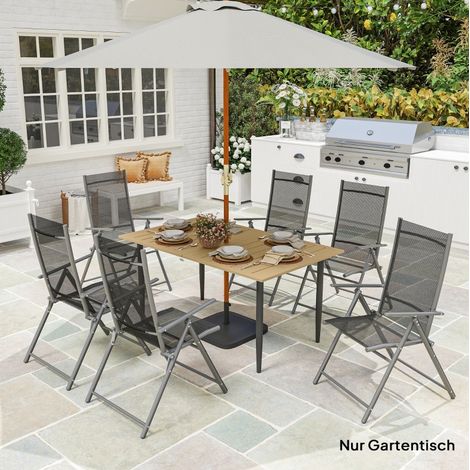 Table de jardin 150x90x73 cm en acier marron avec trou de parasol, stable pour terrasse – MEUBLIV (1/5)