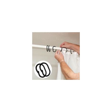 Set mit 24 C-förmigen Duschvorhangringen für Duschvorhangstangen und Eckduschvorhangstangen (Schwarz) - Crezuo