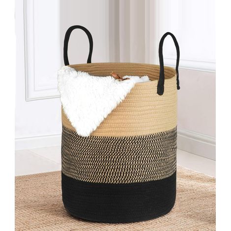 Panier a Linge Sale en Coton Tissé, Boho Corbeille a Linge avec Poignée, Panier Rangement Salle de Bain, Grand Laundry Basket pour Buanderie Chambre D'enfant Salon Jouets (1/5)