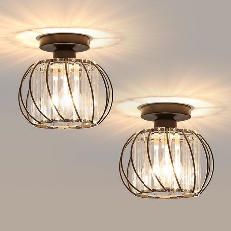 COMELY 2 Pack Modern Crystal Ceiling Light E27, Mini Crystal Chandelier, Semi-Flush Mount Ceiling Light for Kitchen, Dining Room, Bedroom, Hallway, Entryway (Bulb Not Included) included)