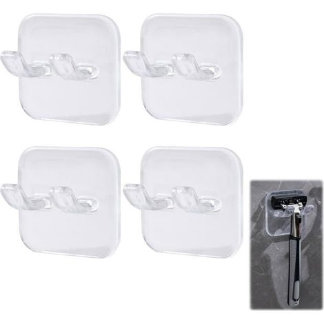 BelleRise - Porte-rasoirs de douche en 4 pièces, crochets auto-adhésifs pour rasoirs, revêtement mural imperméable, 2025. Détachable et (1/4)