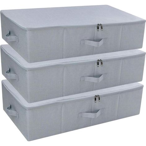 Boîtes de rangement sous lit pliables 3 pièces, organisateur de vêtements et chaussures, gris clair (1/5)