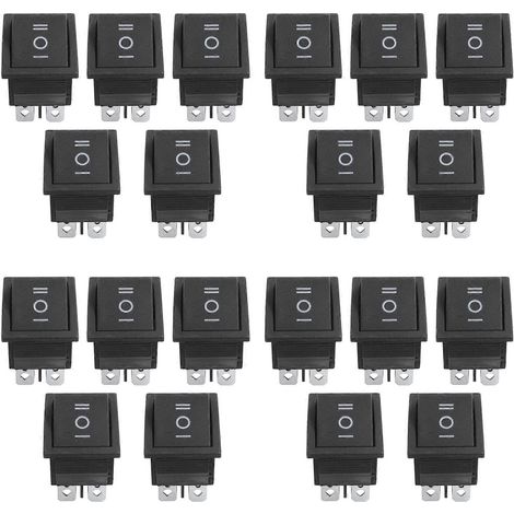 Lot de 20 interrupteurs à bascule DPDT 6 broches noirs (marche/arrêt/marche) 250 V CA/15 A ou 125 V CA/20 A (1/5)