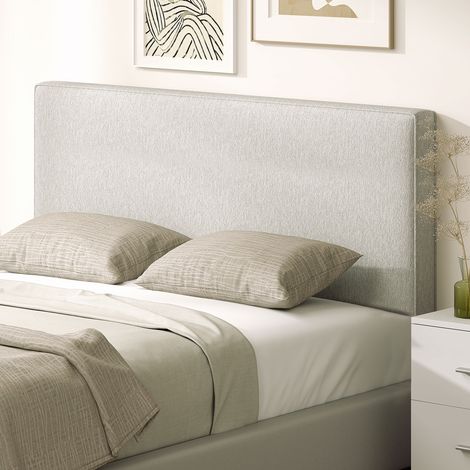 Tête de lit murale en lin, 140 x 60 cm, tête de lit suspendue rembourrée pour chambre à coucher, couleur crème (1/5)