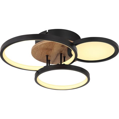 Plafonnier semi-encastré à LED intégré de 38 cm, noir mat, LED 3 000 K